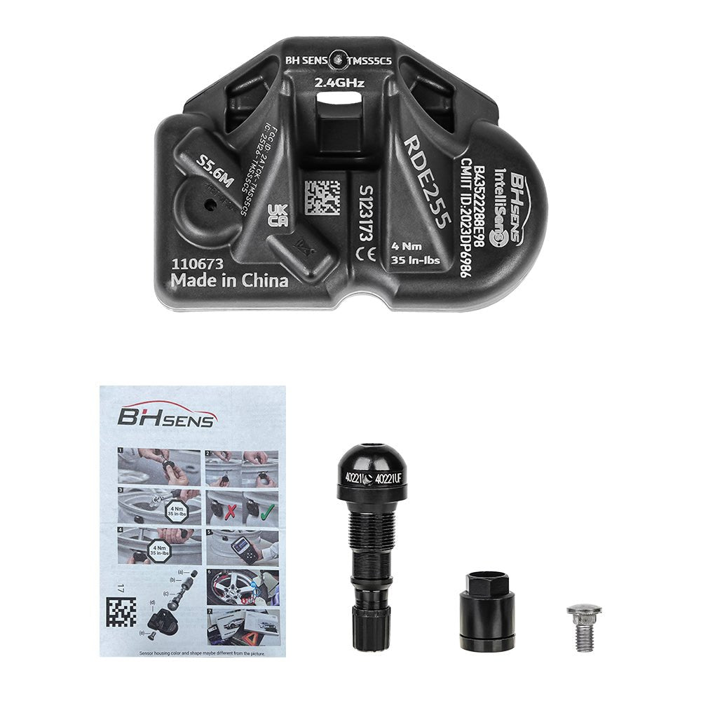 Tesla Model 3/Y/S/X Bluetooth TPMS tire pressure monitoring sensor set with four sensors for Tesla vehicles.
