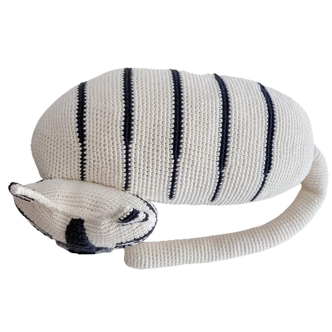 White stuffed tiger toy named Torey by Bebemoss, handmade from organic cotton, soft and cuddly for children.