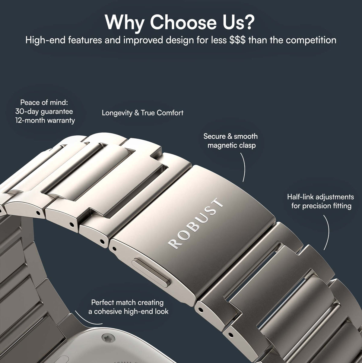 Robust Titanium Band Pro showing a sleek, polished titanium band with smooth edges and a modern design.