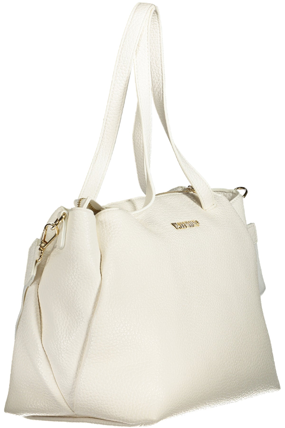 Valentino women's white leather bag with sleek design and Valentino logo, featuring top handles and gold-tone hardware.