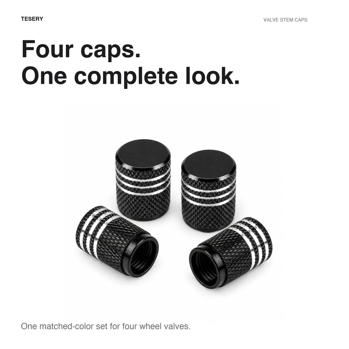 Tesla valve stem caps 4-pack, wheel accessories for Tesla Model 3/Y/S/X 2017 and newer, durable and stylish tire valve covers.