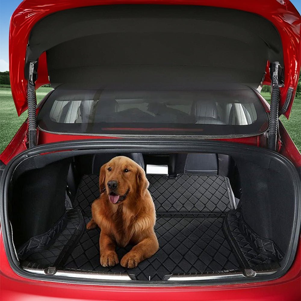 Waterproof Tesla Model 3 trunk pet mat by Tesery Official Store, designed to protect car interior from pet hair and mess.