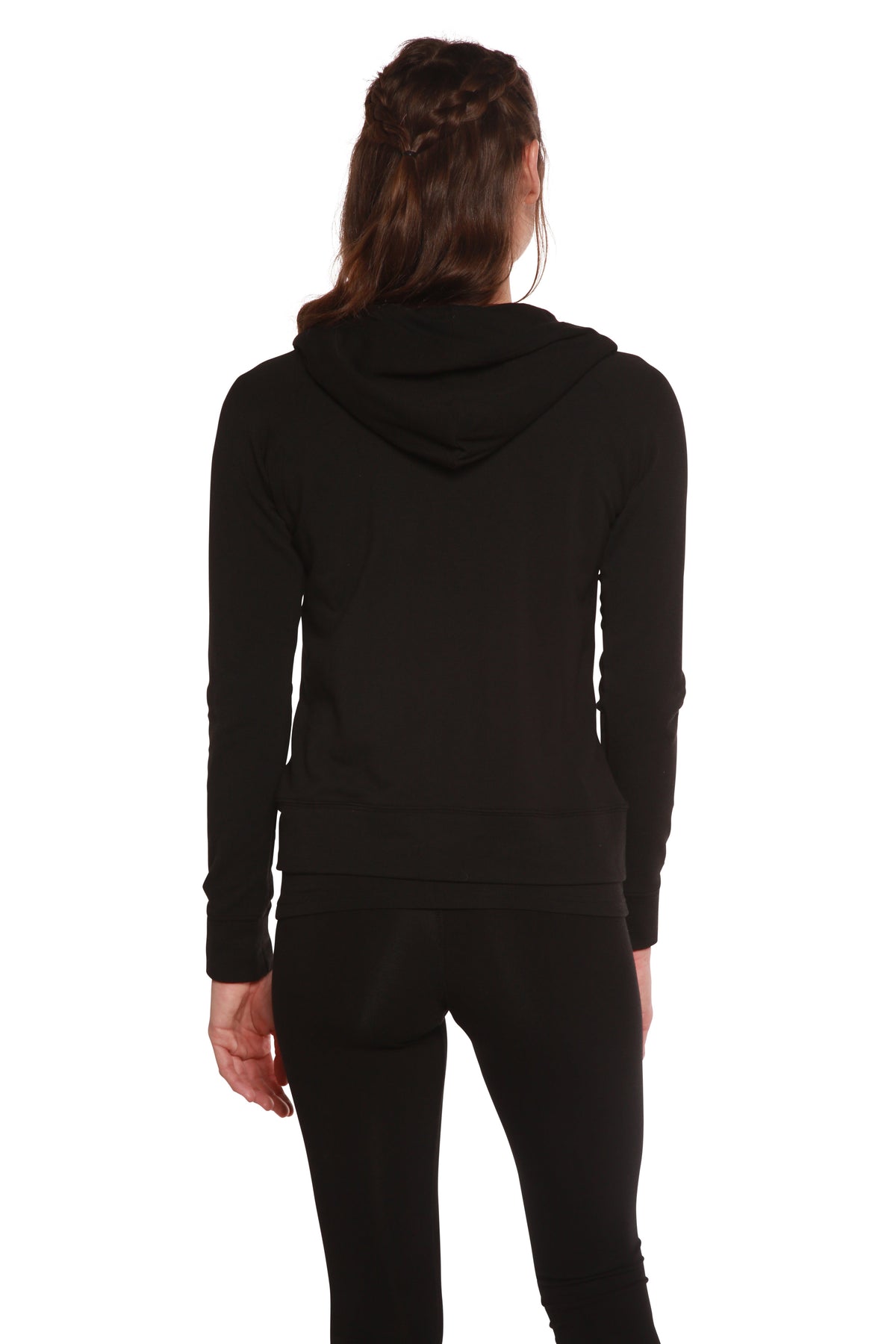 Women’s bamboo French terry zip hoodie by Spun Bamboo, featuring a hood, front zipper, and long sleeves in a soft, comfortable fabric.