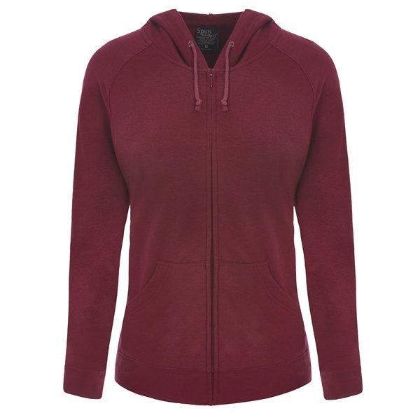 Women's bamboo French terry zip hooded sweatshirt by Spun Bamboo, showing the soft fabric, hood, and front zipper detail.