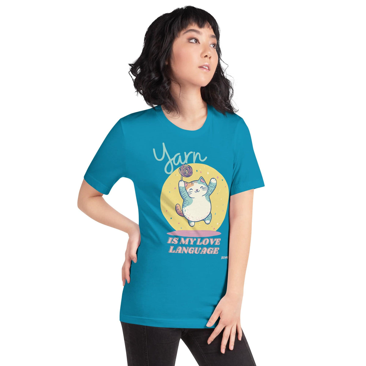 Black heather "Yarn is My Love Language" T-Shirt by Darn Good Yarn, featuring a cozy, casual fit and printed design.