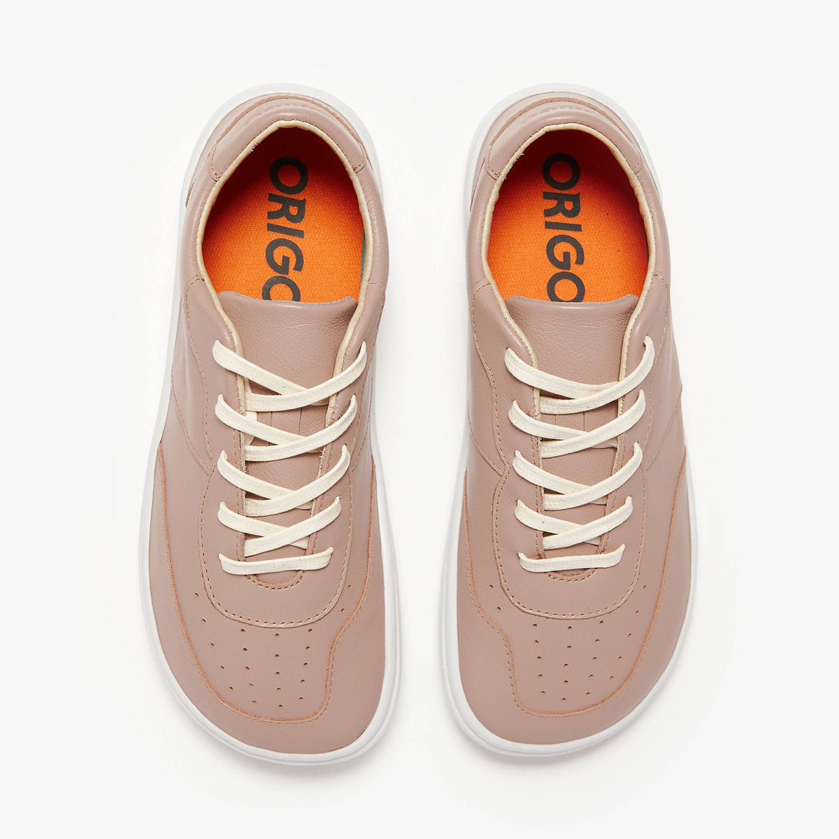 Pink leather retro-inspired barefoot shoes for women by Origo Shoes, featuring natural leather upper and minimalist design.