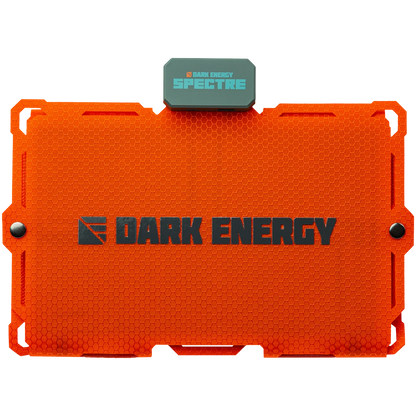 Dark Energy Spectre 18W solar panel shown outdoors with multiple photovoltaic cells in a compact, lightweight design.
