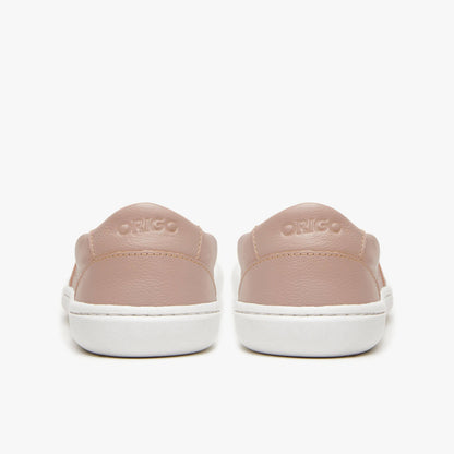 Pink retro-style women's barefoot shoes by Origo Shoes made from natural leather, featuring a sleek, minimalist design.