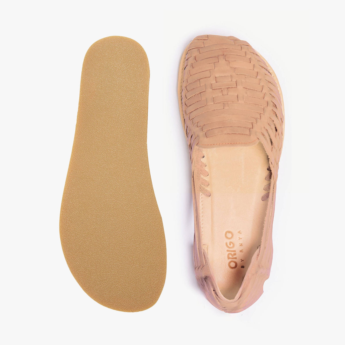 Origo Shoes Huarache Slip-On barefoot shoe in tan with breathable design, lightweight and flexible for comfortable wear.