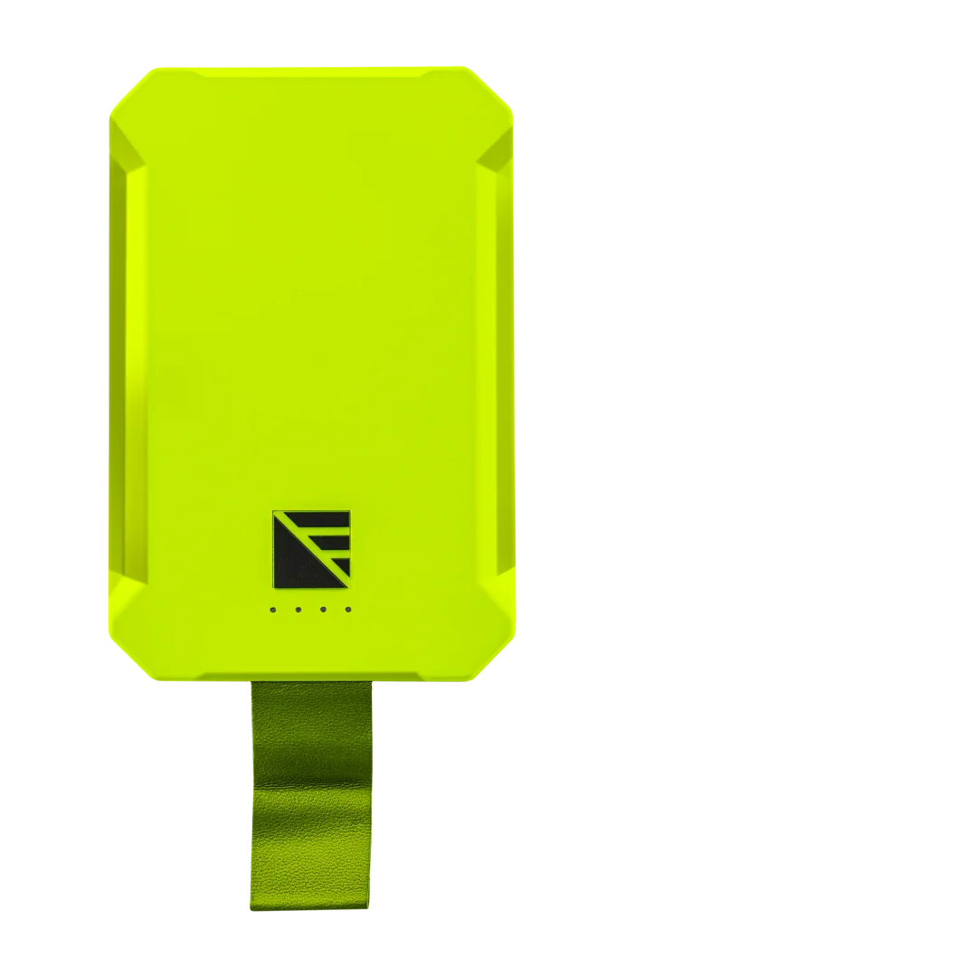 Dark Energy Poseidon Nano Power Bank in green, front view showing compact portable charger with sleek design and branding.