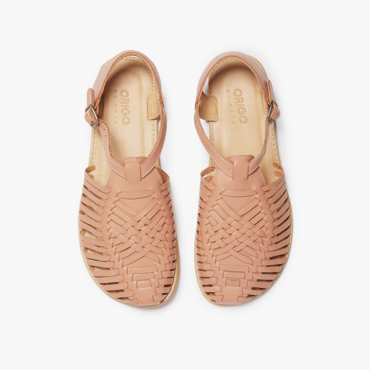 Origo Shoes Huarache Sandal Wide by Anya, barefoot style sandal with woven straps and wide fit, in natural earthy tones.