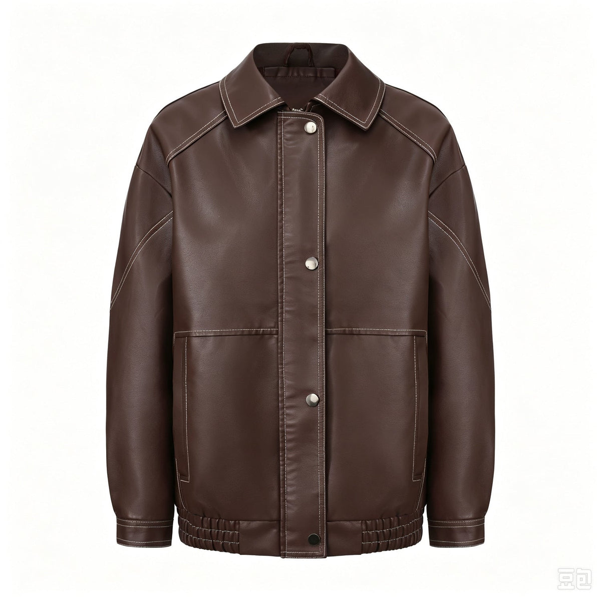 Women's imitation leather oversize motorcycle jacket with front zipper, black biker style for spring and autumn