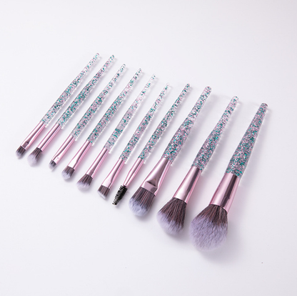 10-piece essential makeup brush kit from BACKUPMYFILESNOW® includes various brushes with black handles and soft bristles.