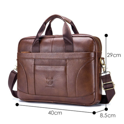 Full-grain leather large-capacity men's briefcase by My Store, spacious professional carryall in brown leather