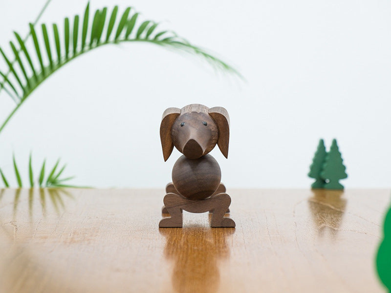 Walnut Wood Dachshund Figurine for Home Decor