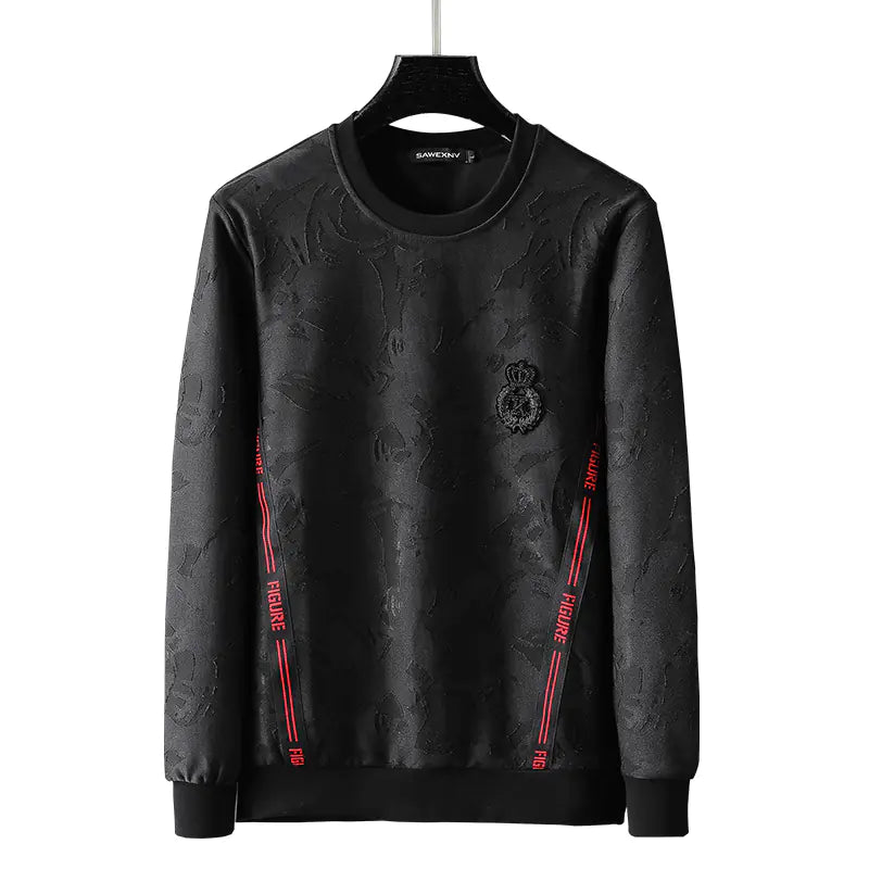 Men's Long-Sleeved Black Round Neck Sweater