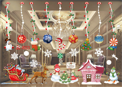 Christmas window stickers featuring festive decorations for seasonal glass window display
