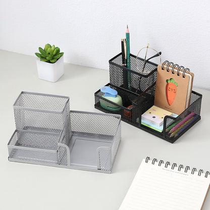 Creative metal four-grid pen holder for office organization, featuring a sleek design and multiple compartments by BACKUPMYFILESNOW.COM®.