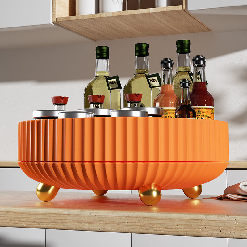 Plastic cosmetics rotating storage box with clear compartments and a compact round design