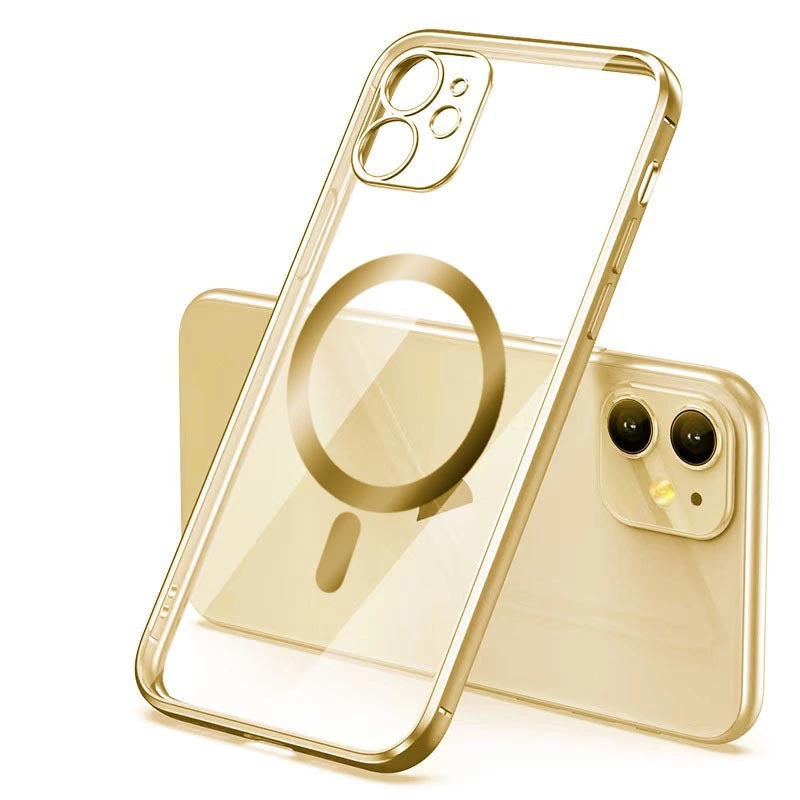 Electroplated protective cover for magnetic suction mobile phone case, close-up view