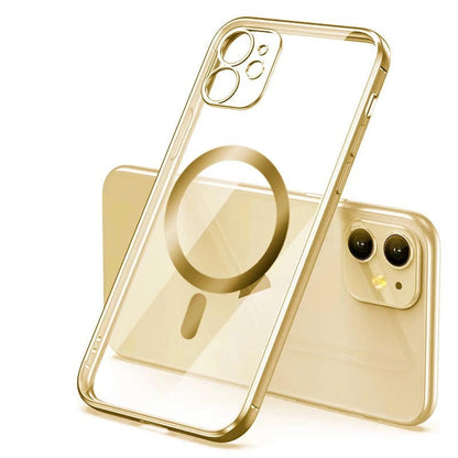 Electroplated protective cover for magnetic suction mobile phone case, close-up view