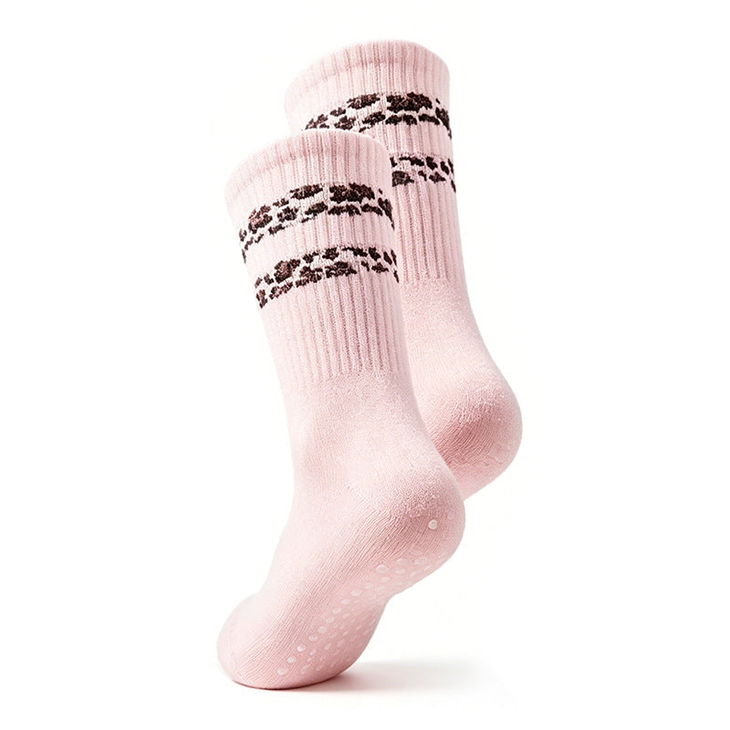 Women's striped leopard-print floor socks by My Store, cozy soft slipper socks with non-slip soles