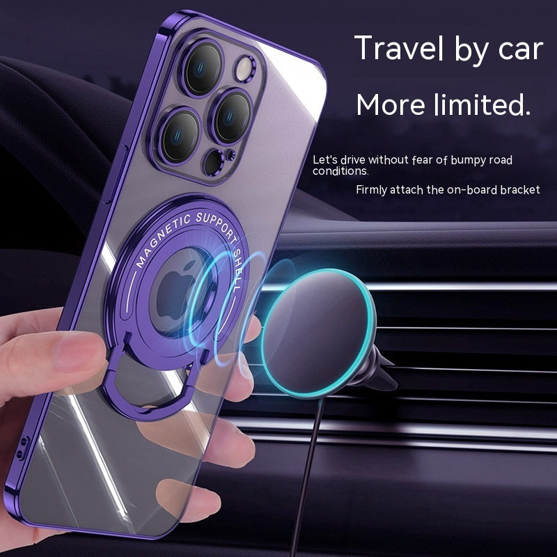 iPhone 15 transparent soft phone case with magnetic suction pull rod and invisible bracket