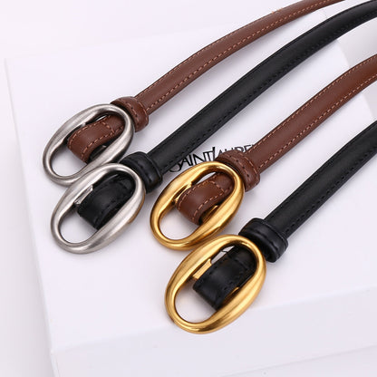 Women’s smooth leather belt with slim waistband and no pre-punched holes