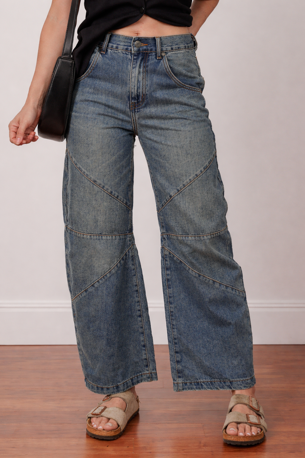 Pair of Threaded Pear Alaya Straight High Waist Jeans shown in a clean, no-tattoo style with classic denim look and high-waist fit.