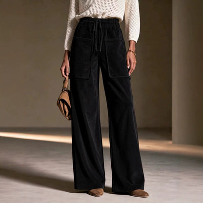 Women's high-waisted drawstring corduroy wide-leg pants from My Store