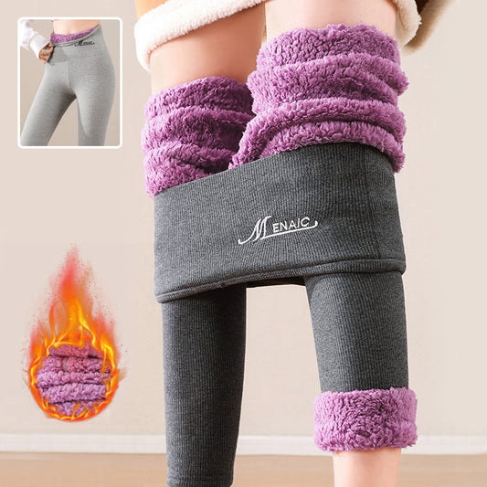 High waist plush winter warm solid slim leggings for women, fashion trousers in a soft fleece-lined design