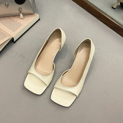 Summer Women French Style Soft Leather Square Peep Toe Slip-On Sandals, Elegant Versatile Thin High Heels