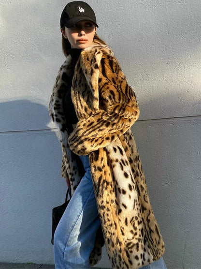 Women’s leopard print faux fur coat in a plush textured finish