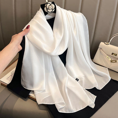 Solid-color Korean-style women's silk beach scarf for summer sun protection