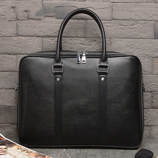 Men's double-zipper cattlehide real-leather handbag in a classic fashion design