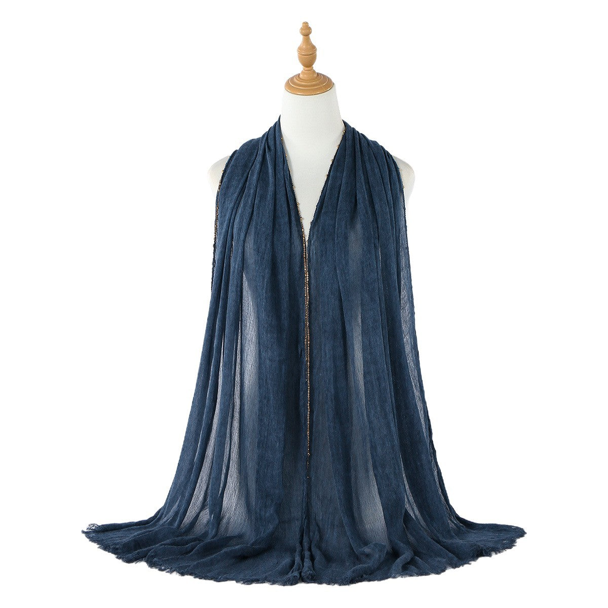 Rayon crinkle long scarf with chain pattern and fringed edges by My Store