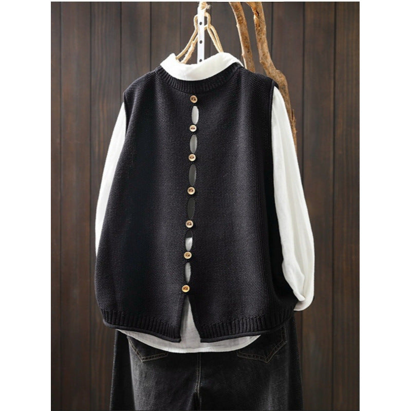 Back-buttoned cotton thread knitted vest for women by My Store