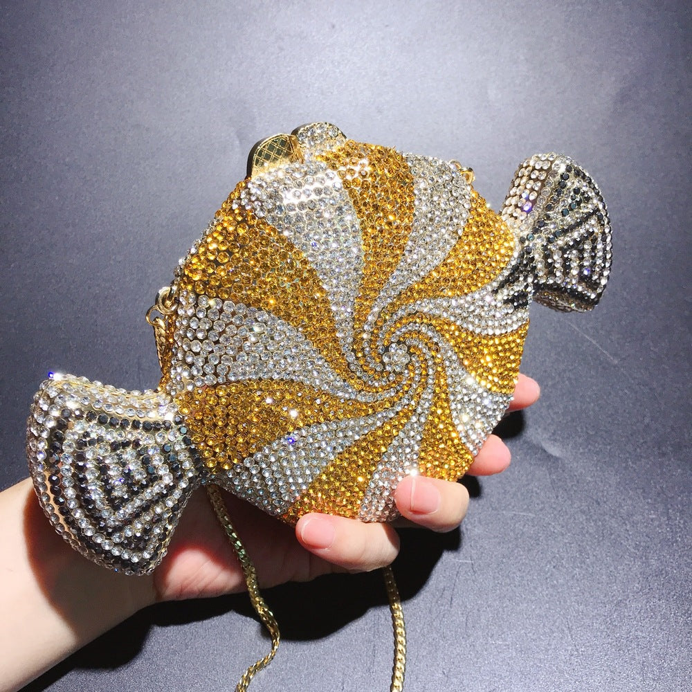 Women's diamond candy shape crystal diamond clutch, embellished geometric evening bag.