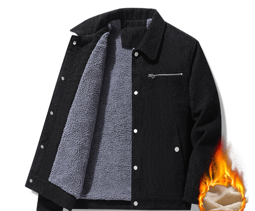 Men's fleece and corduroy winter jacket by BACKUPMYFILESNOW® featuring a thermal parka design and warm, cozy fabric.