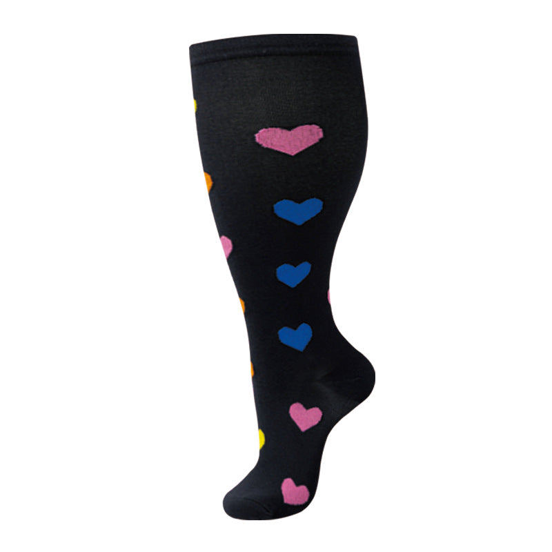 Plus-size nylon compression nurse socks for men and women, shown in a close-up view