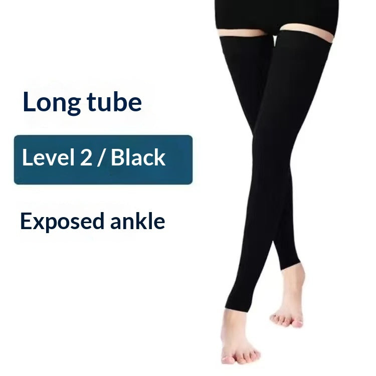 Women's compression mid-calf socks in a neutral color, shown laid flat