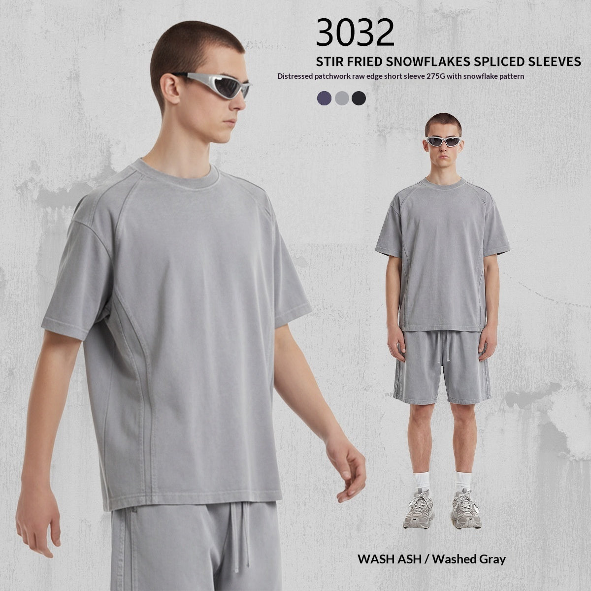 Distressed patchwork raw-edge short-sleeve top in a casual spring-summer style
