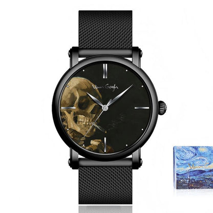 Van Gogh men's quartz wrist watch with 3D-printed artistic design and analog display