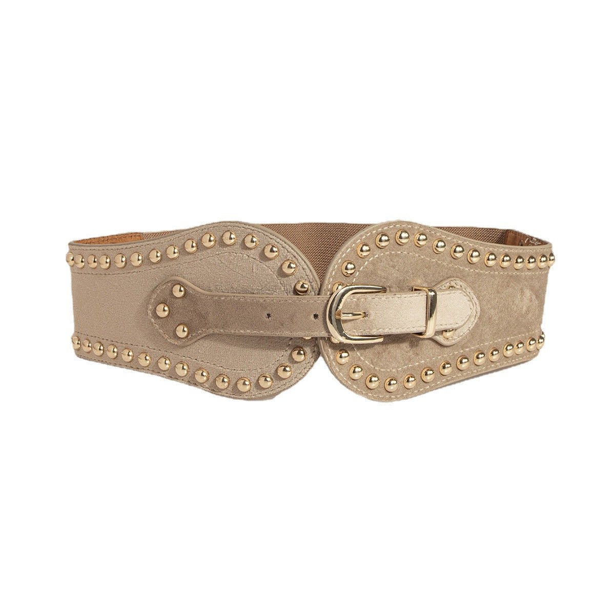 Women's suede western-style elastic belt with rivets and wide adjustable waist design