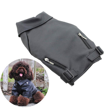 Big dog autumn and winter leather jacket, brown dog clothing with warm lining and zip front