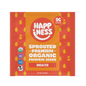 Happiness Minis sprouted organic pumpkin seeds in a red and orange packet labeled unsalted, with USDA Organic, GMO-free, and gluten-free icons.