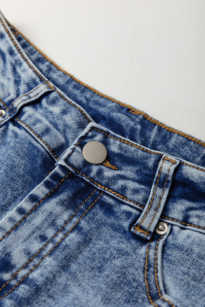 Light blue Aria Straight High Waist Jeans by Threaded Pear, featuring a classic fit and high-rise design.
