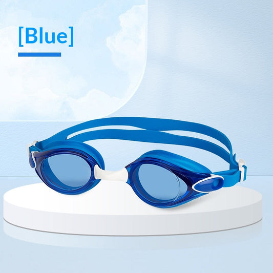 Adult swimming goggles with anti-fog electroplated lenses, waterproof silicone frame, and high-definition professional design