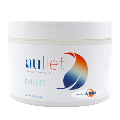 Aulief Herbal Pain Relief Gel in 8 oz container, featuring cooling therapy for soothing muscle and joint pain relief.