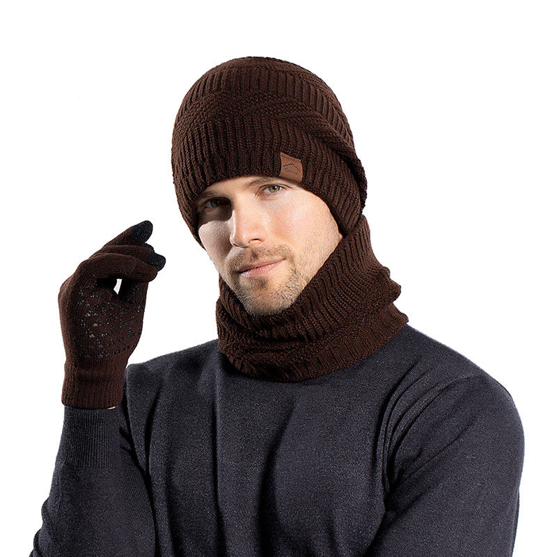 Fleece-lined winter hat, scarf and gloves three-piece set in soft warm fabric
